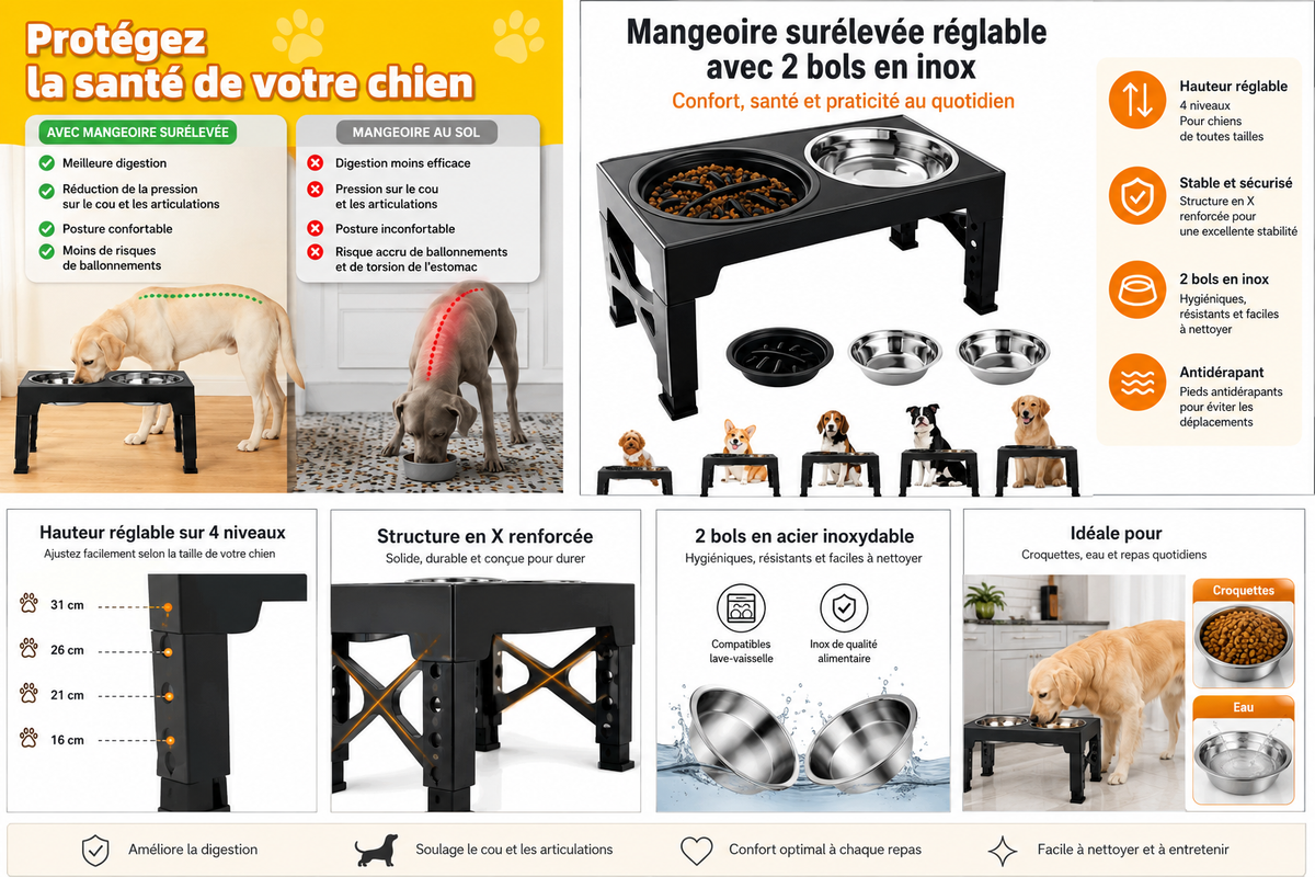Mangeoire surélevée réglable pour chien CAILLANOU - vue 2