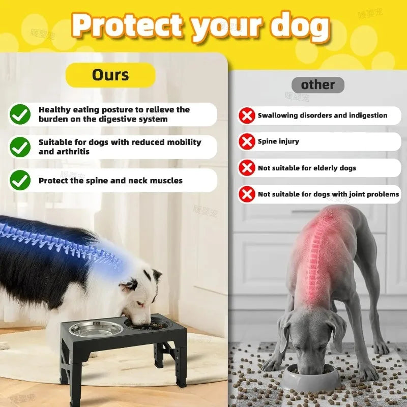 Mangeoire surélevée réglable pour chien avec 2 bols inox
