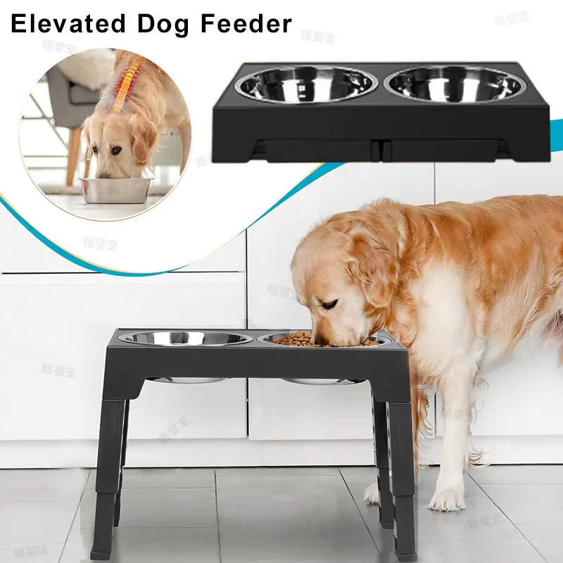 Mangeoire surélevée réglable pour chien avec 2 bols inox