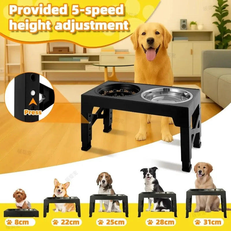 Mangeoire surélevée réglable pour chien avec 2 bols inox